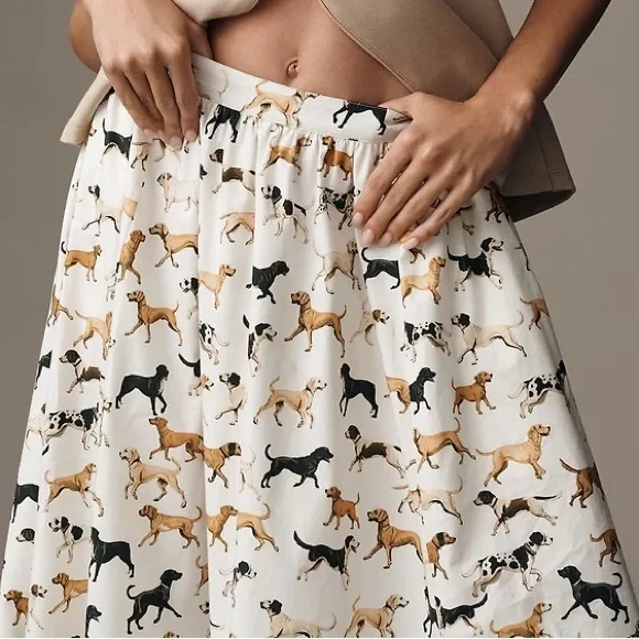 Anthropologie The Jacie Poplin Printed Maxi Skirt by Maeve - White Dog Print - Picture 4 of 5